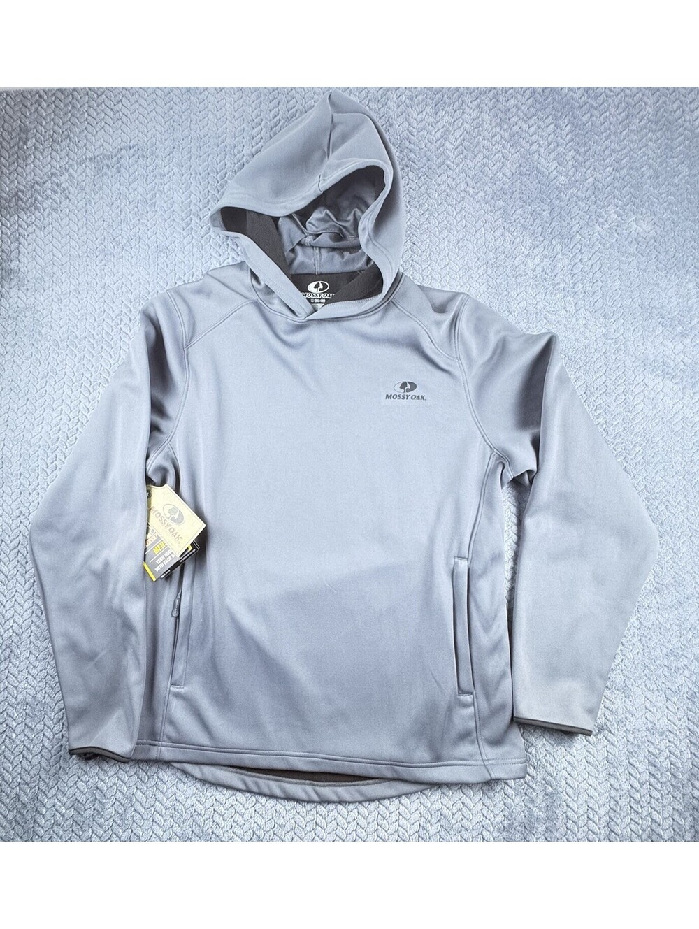 Mossy Oak Pullover Hoodie Fleece Gray Logo Zip Pockets Men's Size Medium (0192)
